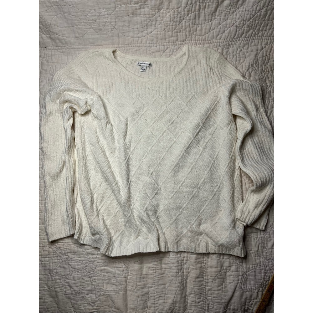 Croft & Barrow Cream Diamond Knit Crew Neck Sweater XL Womens Long Sleeve